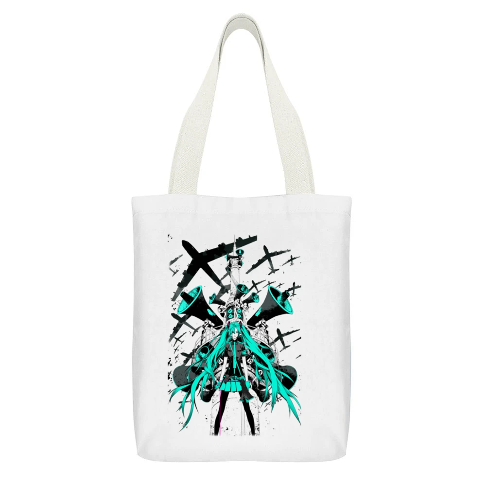Vocaloid Music Style White Canvas Tote Shopping Bag With Interior Pocket