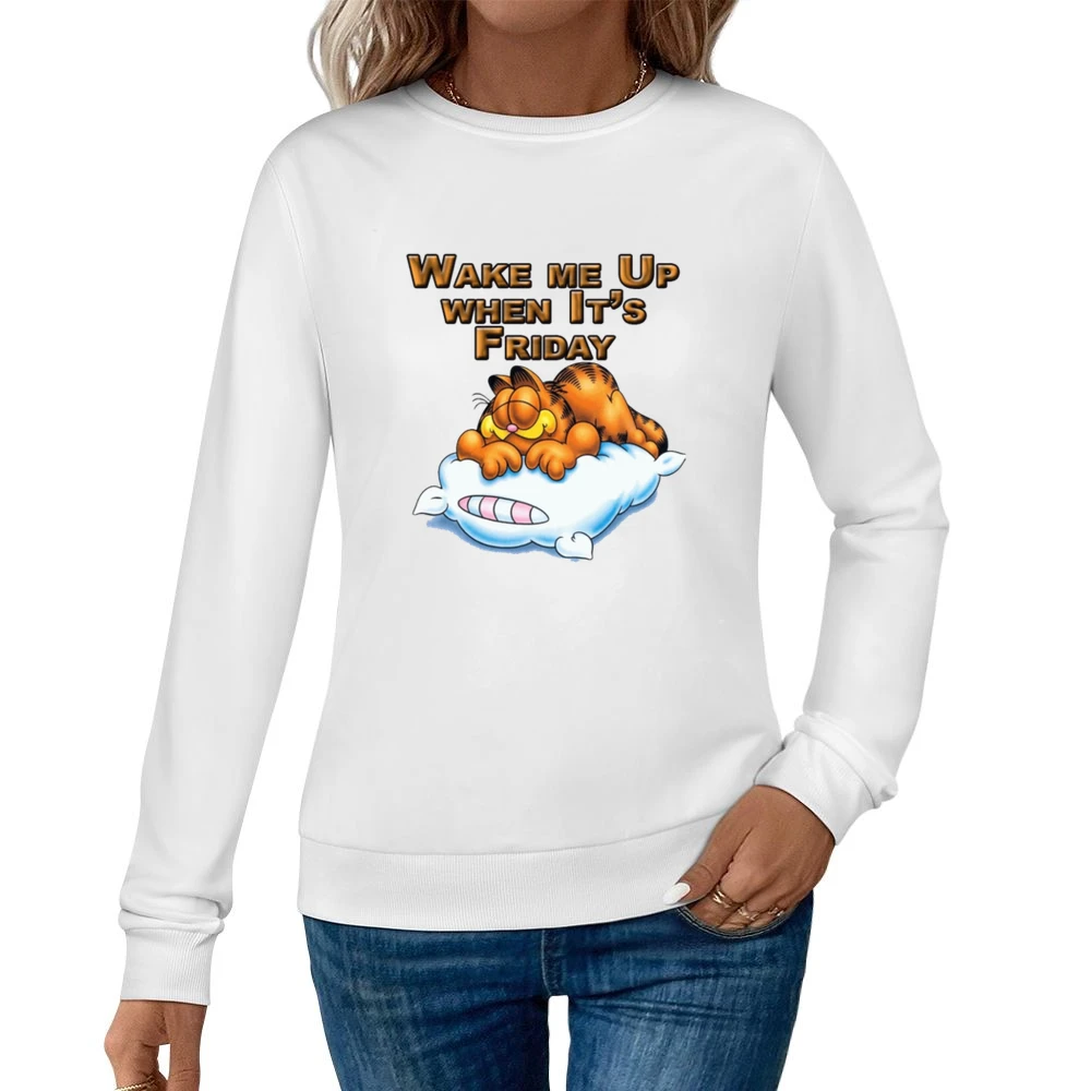 Wake Me Up When It's Friday Garfield Cartoon Women Pullover Sweatshirt