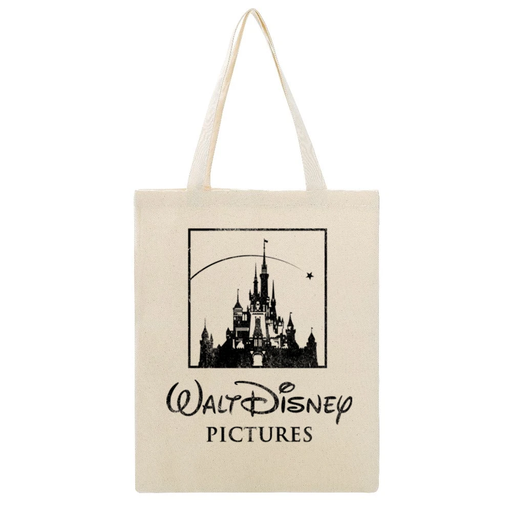 Walt Disney Vintage Style Graphic Castle Logo Beige Canvas Tote Shopping Bag