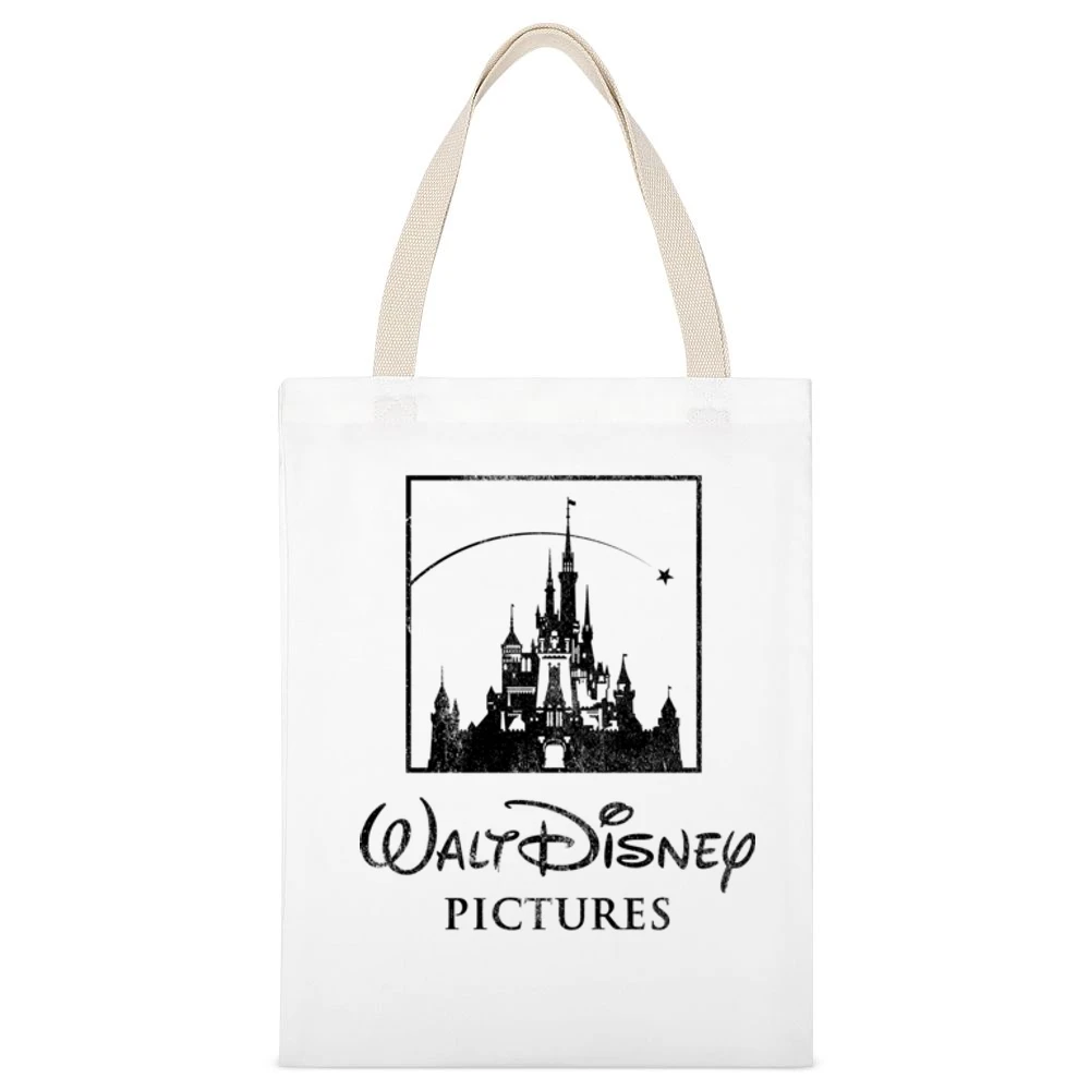 Walt Disney Vintage Style Graphic Castle Logo White Canvas Tote Shopping Bag