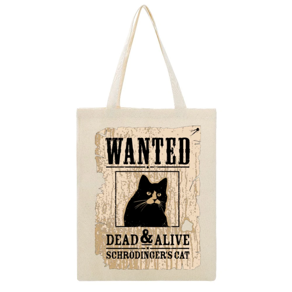Wanted schrodingers cat dead and alive Beige Canvas Tote Shopping Bag