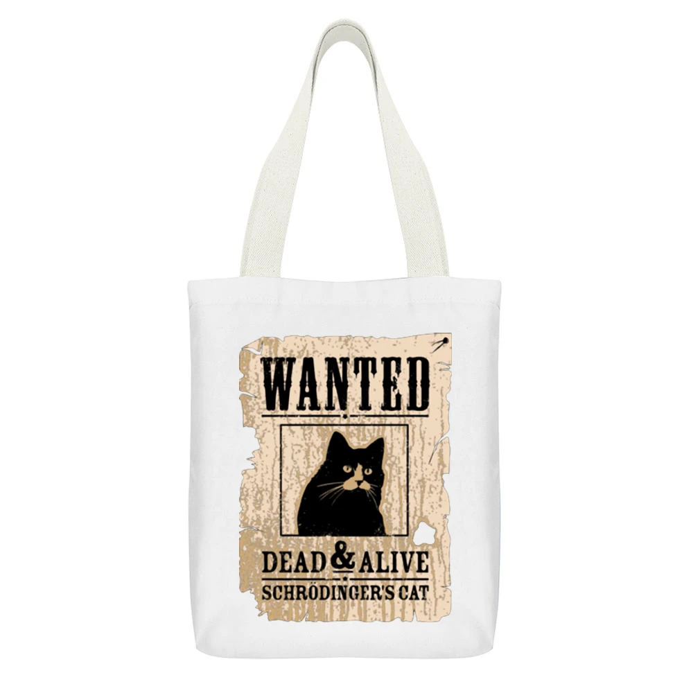 Wanted schrodingers cat dead and alive White Canvas Tote Shopping Bag With Interior Pocket