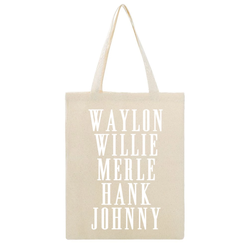 Waylon Willie Merle Hank Johnny Country Music Legends Graphic Beige Canvas Tote Shopping Bag