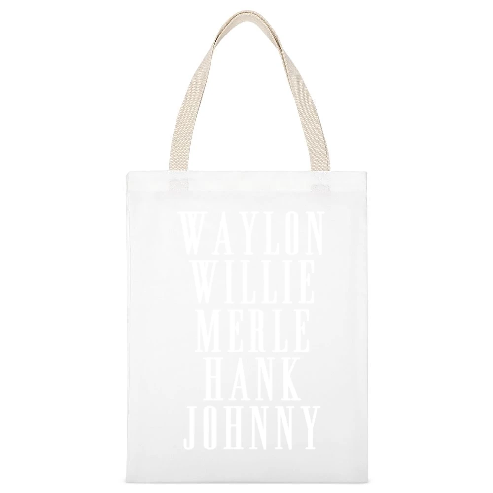 Waylon Willie Merle Hank Johnny Country Music Legends Graphic White Canvas Tote Shopping Bag