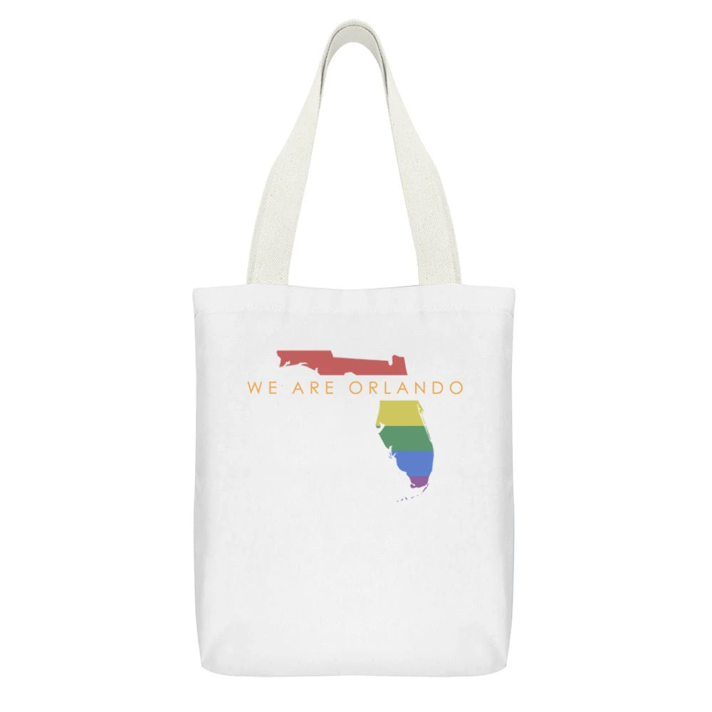 We Are Orlando Love Graphic White Canvas Tote Shopping Bag With Interior Pocket