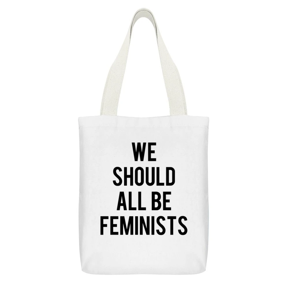 We Should All Be Feminists Popular Anti Trump Kendall Jenner Celebrity White Canvas Tote Shopping Bag With Interior Pocket