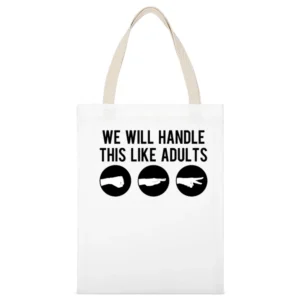 We Will Handle This Like Adults Funny Rock Paper Scissors Game Graphic White Canvas Tote Shopping Bag