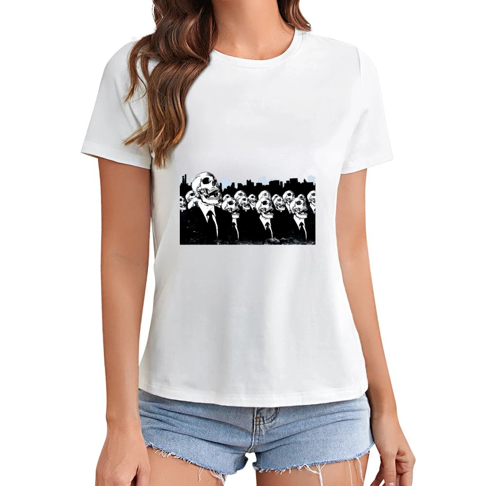 We live no more living dead zombies skeleton skull Asian Size Women Ladies T-shirt