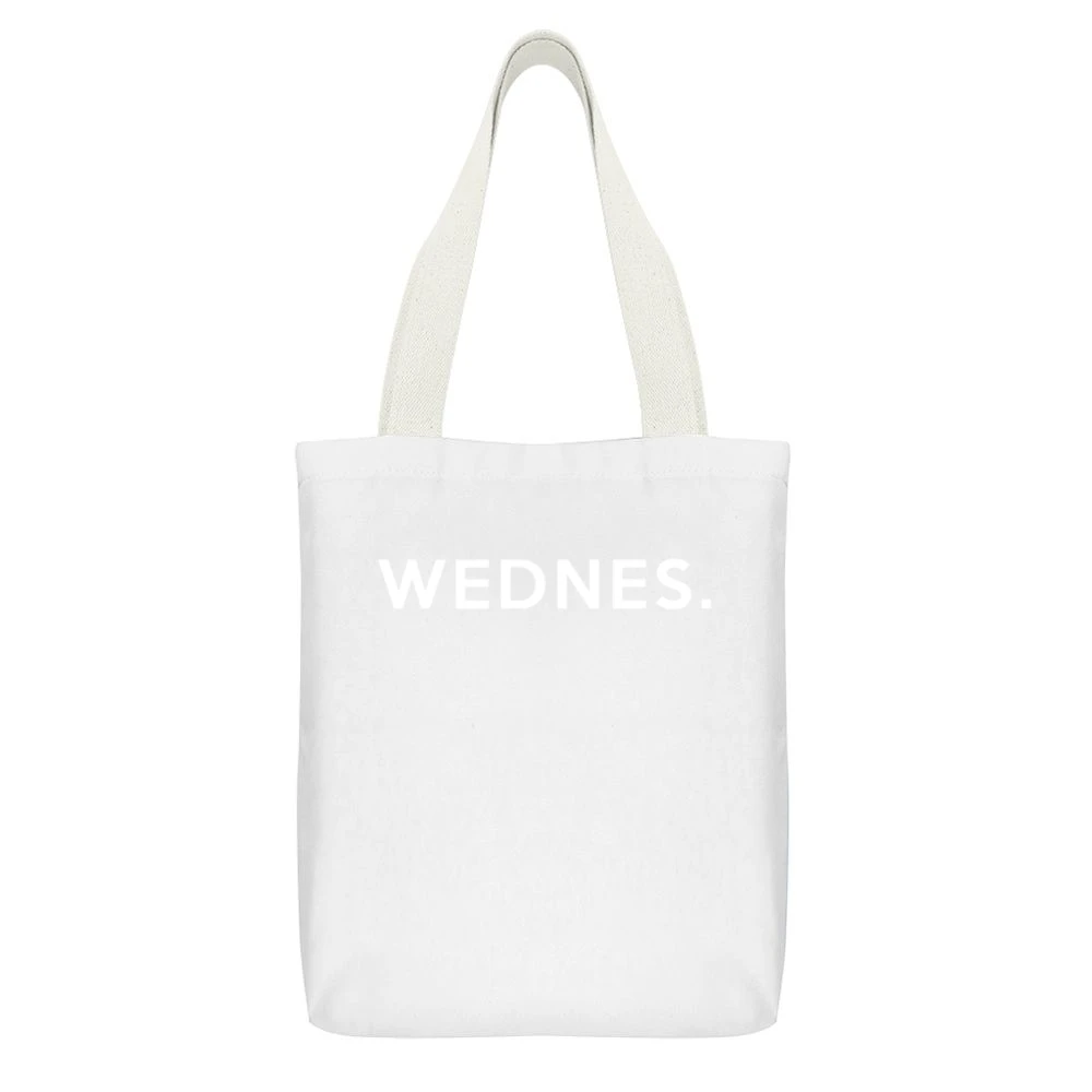 Wednesday Fun Short Form Days Of The Week Popular Graphic White Canvas Tote Shopping Bag With Interior Pocket