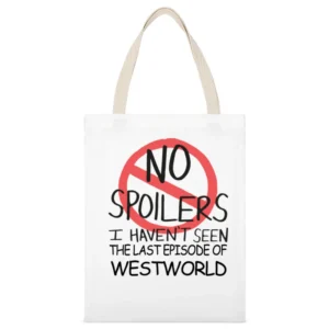 Westworld No Spoilers Last Episode Tv Funny White Canvas Tote Shopping Bag