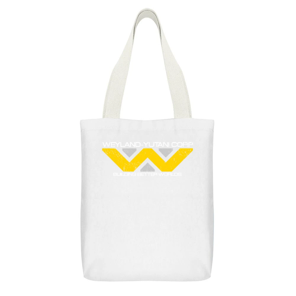Weyland Yutani Corporation Alien Movies Science Fiction Distressed T S White Canvas Tote Shopping Bag With Interior Pocket