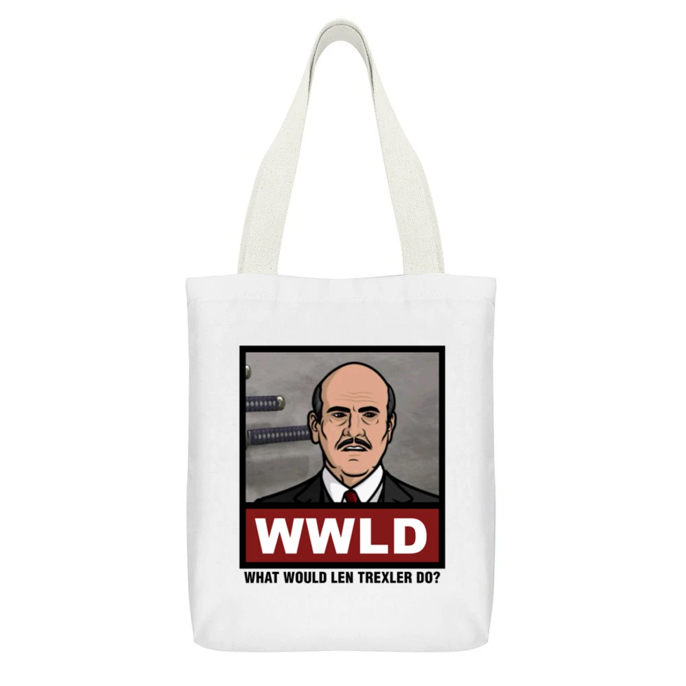 What Would Len Trexler Do WWLD Archer White Canvas Tote Shopping Bag With Interior Pocket