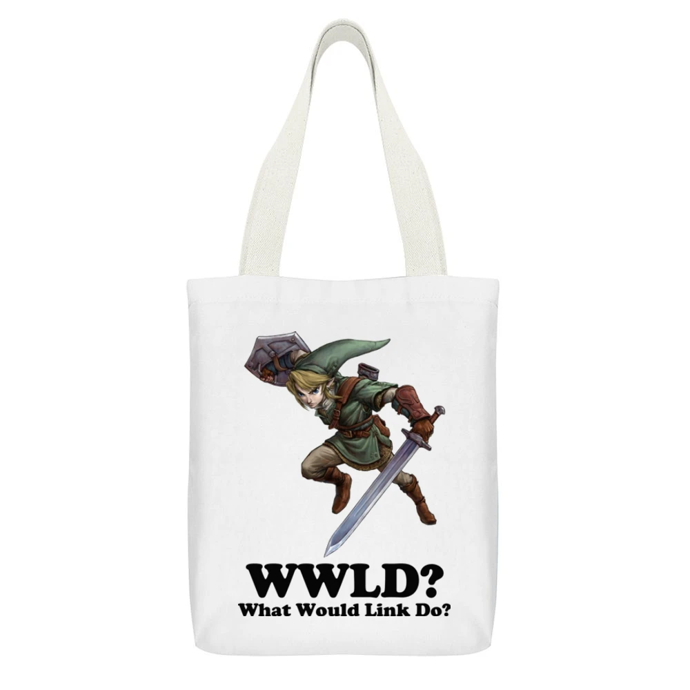 What Would Link Do White Canvas Tote Shopping Bag With Interior Pocket