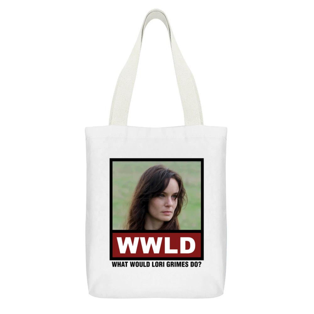 What Would Lori Grimes Do WWLD The Walking Dead White Canvas Tote Shopping Bag With Interior Pocket