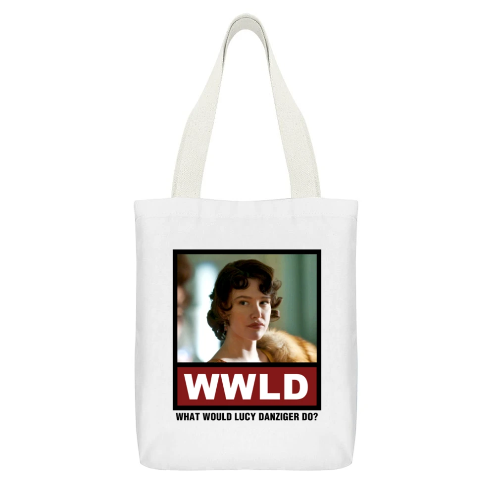 What Would Lucy Danziger Do WWLD Boardwalk Empire White Canvas Tote Shopping Bag With Interior Pocket