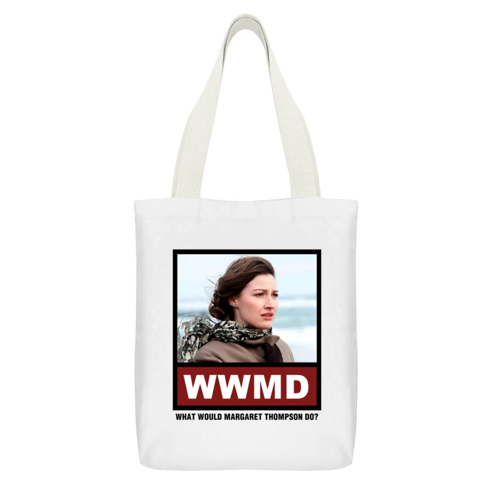 What Would Margaret Thompson Do WWMD Boardwalk Empire White Canvas Tote Shopping Bag With Interior Pocket