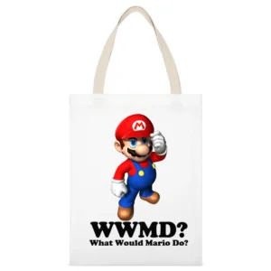 What Would Mario Do White Canvas Tote Shopping Bag