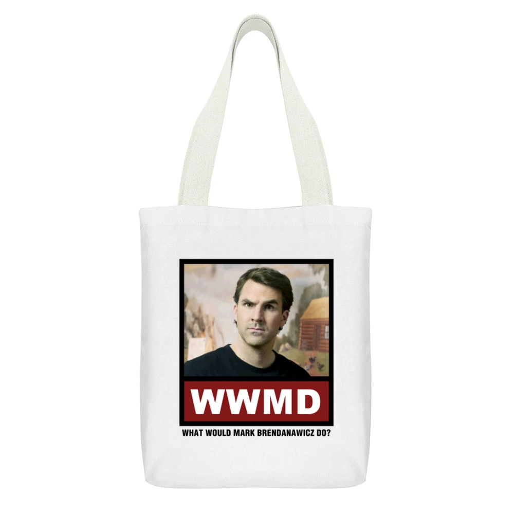 What Would Mark Brendanawicz Do WWMD Parks and Recreation White Canvas Tote Shopping Bag With Interior Pocket