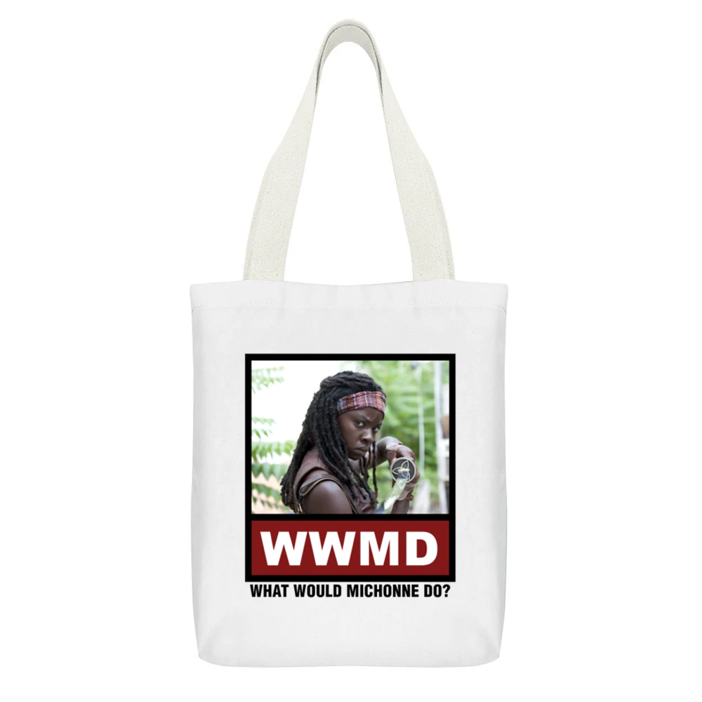 What Would Michonne Do WWMD The Walking Dead White Canvas Tote Shopping Bag With Interior Pocket
