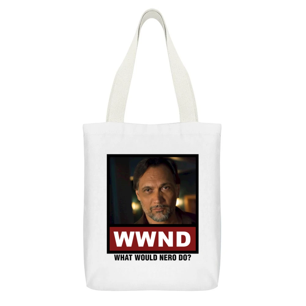What Would Nero Do WWND Sons of Anarchy White Canvas Tote Shopping Bag With Interior Pocket