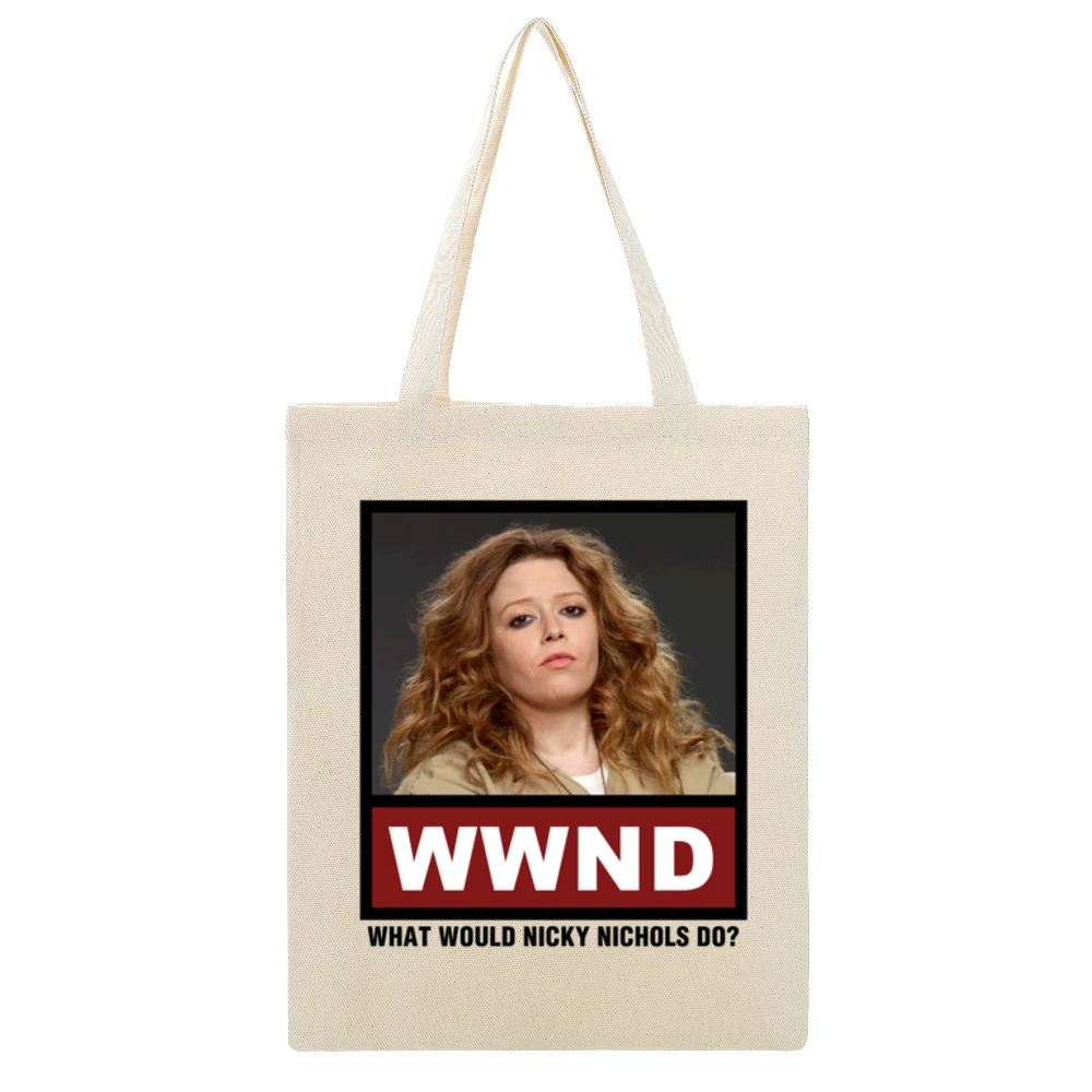 What Would Nicky Nichols Do WWND Orange is the New Black Beige Canvas Tote Shopping Bag