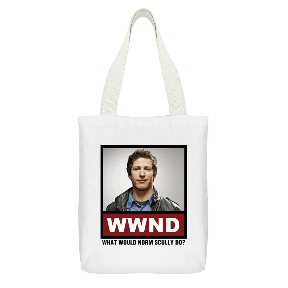 What Would Norm Scully Do WWND Brooklyn Nine Nine White Canvas Tote Shopping Bag With Interior Pocket