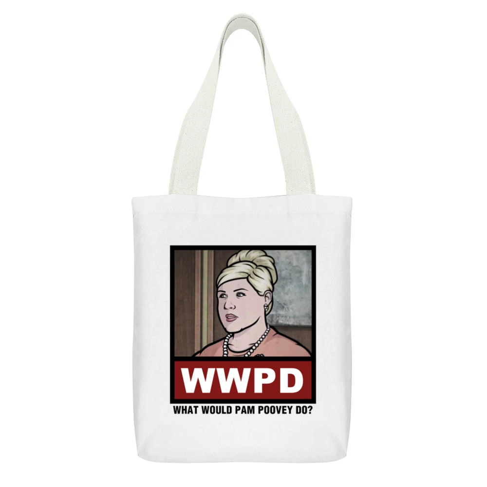 What Would Pam Poovey Do WWPD Archer White Canvas Tote Shopping Bag With Interior Pocket
