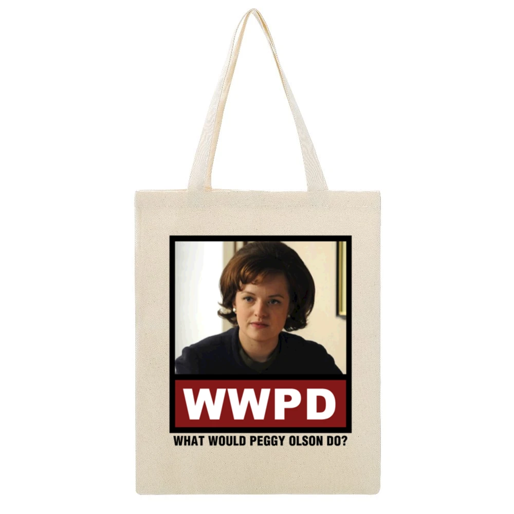 What Would Peggy Olson Do WWPD Mad Men Beige Canvas Tote Shopping Bag