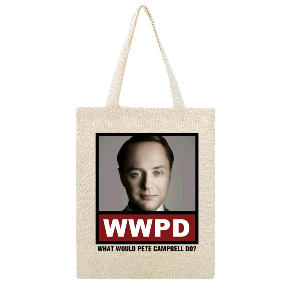 What Would Pete Campbell Do WWPD Mad Men Beige Canvas Tote Shopping Bag