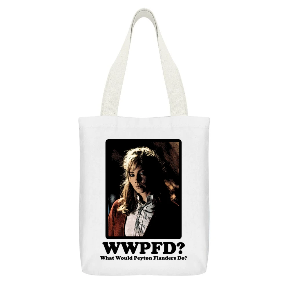 What Would Peyton Flanders Do White Canvas Tote Shopping Bag With Interior Pocket