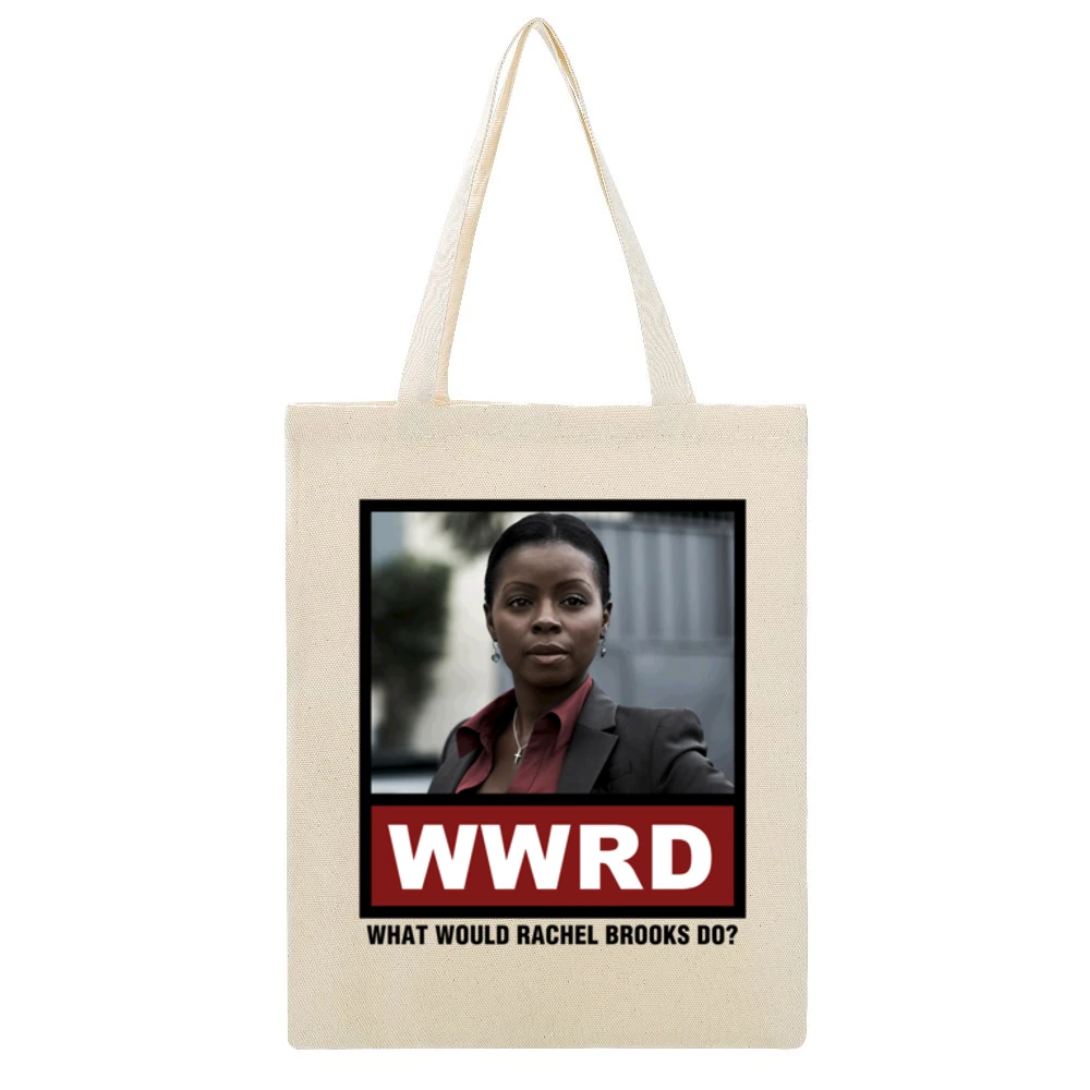What Would Rachel Brooks Do WWRD Justified Beige Canvas Tote Shopping Bag
