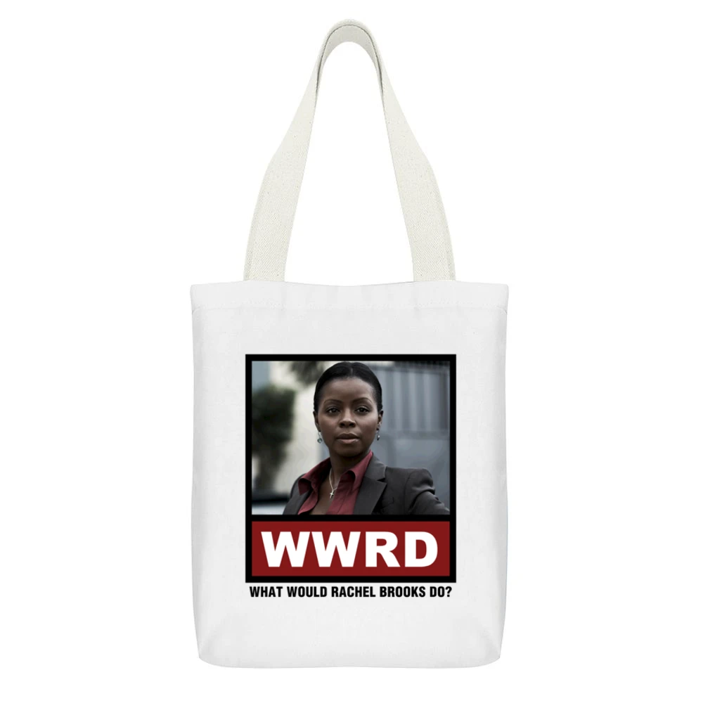 What Would Rachel Brooks Do WWRD Justified White Canvas Tote Shopping Bag With Interior Pocket