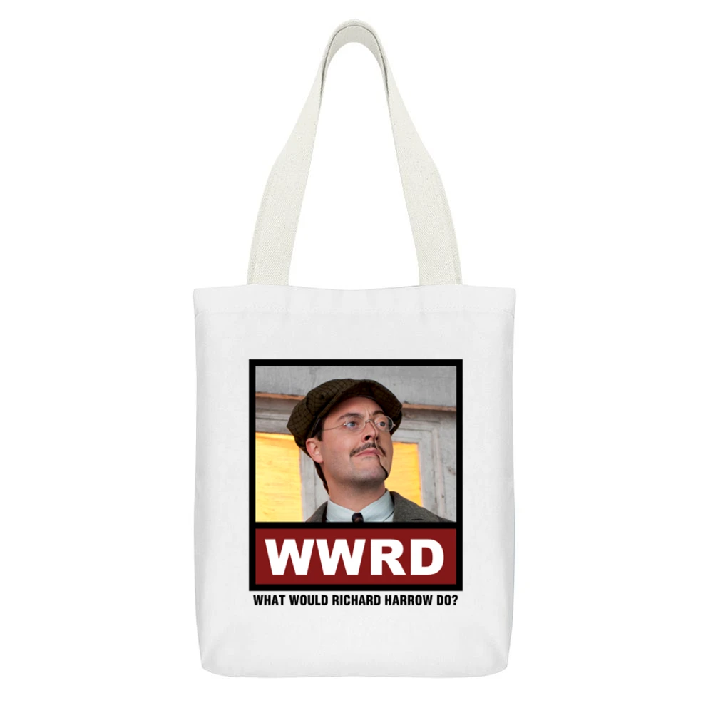 What Would Richard Harrow Do WWRD Boardwalk Empire White Canvas Tote Shopping Bag With Interior Pocket