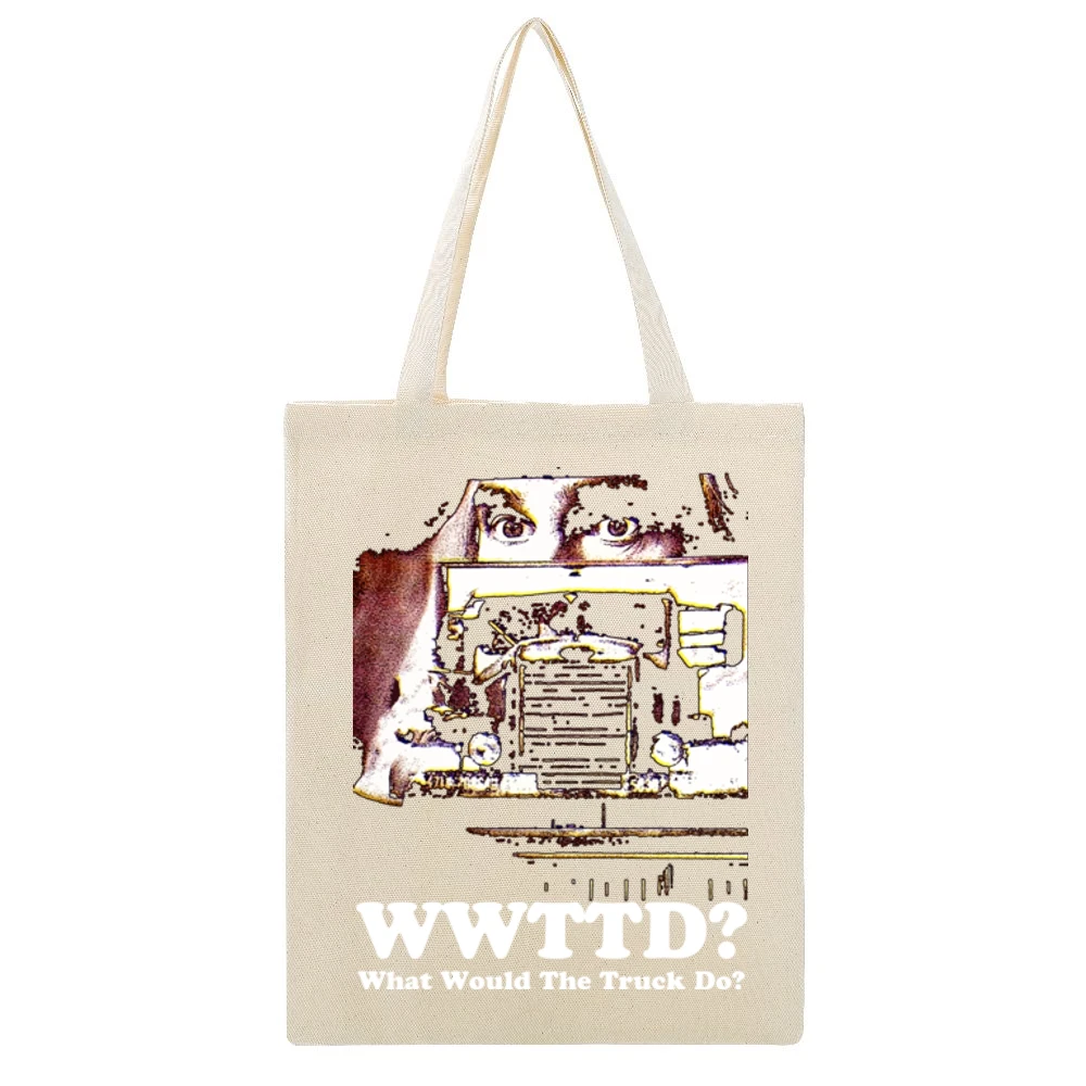 What Would The Truck Do Beige Canvas Tote Shopping Bag