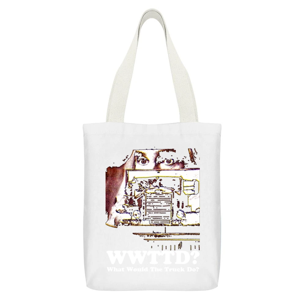 What Would The Truck Do White Canvas Tote Shopping Bag With Interior Pocket