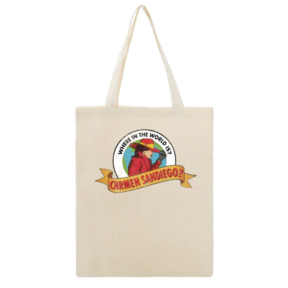 Where In The World Is Carmen Sandiego Fun Cool Vintage Style Distresse Beige Canvas Tote Shopping Bag