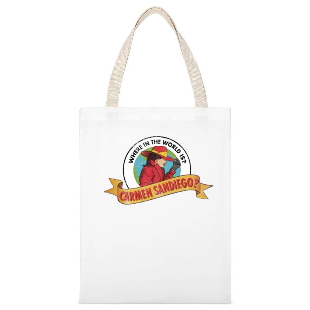 Where In The World Is Carmen Sandiego Fun Cool Vintage Style Distresse White Canvas Tote Shopping Bag