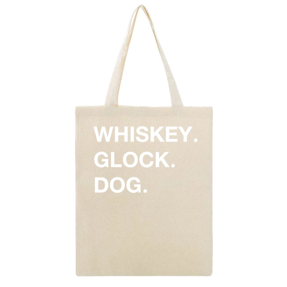 Whiskey Glock Dog Sans Serif White Beige Canvas Tote Shopping Bag
