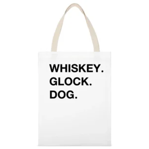 Whiskey Glock Dog Sans Serif White Canvas Tote Shopping Bag