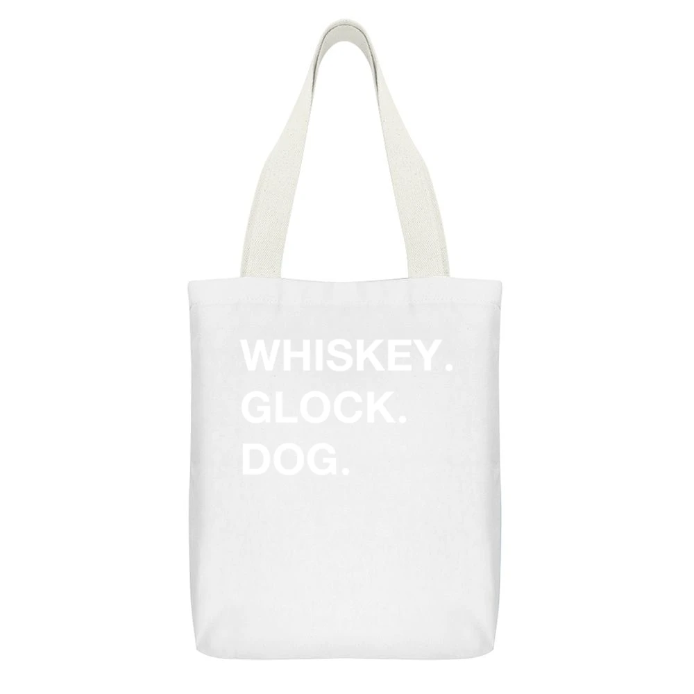 Whiskey Glock Dog Sans Serif White White Canvas Tote Shopping Bag With Interior Pocket