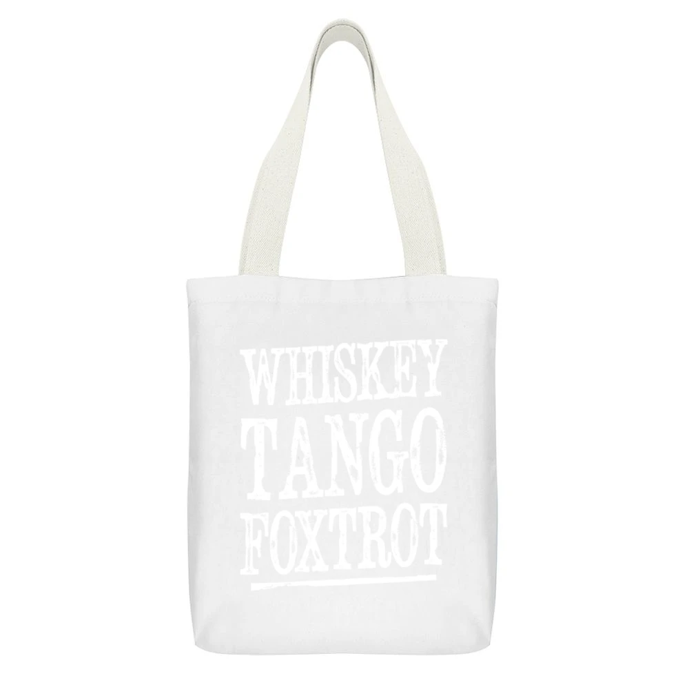 Whiskey Tango Foxtrot Funny WTF NATO Phonetic Alphabet White Canvas Tote Shopping Bag With Interior Pocket