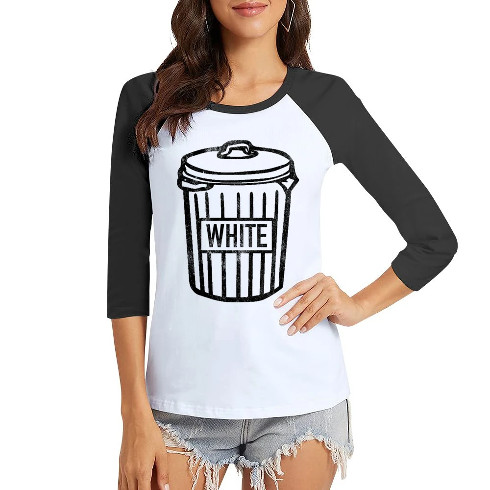 White Trash Can Funny Vintage Style Distressed Graphic Garbage Can T S Women Ladies 3-4 Sleeve T-Shirt
