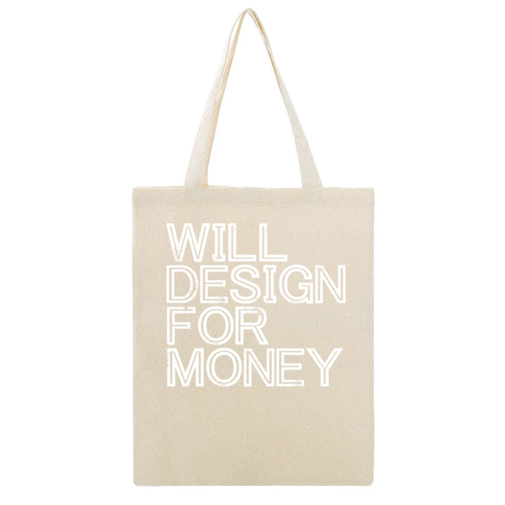 Will Design For Money Fun Graphic Artist Beige Canvas Tote Shopping Bag