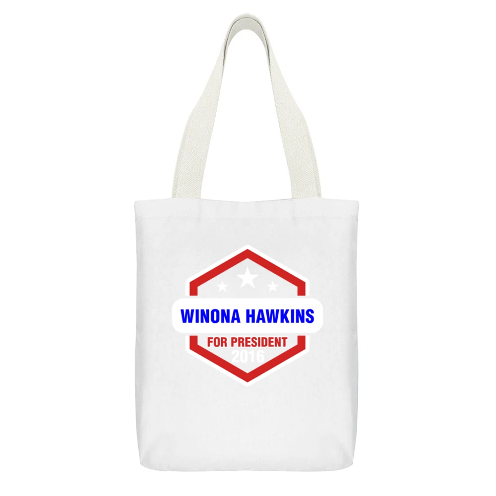 Winona Hawkins For President 2016 Justified TV Show White Canvas Tote Shopping Bag With Interior Pocket