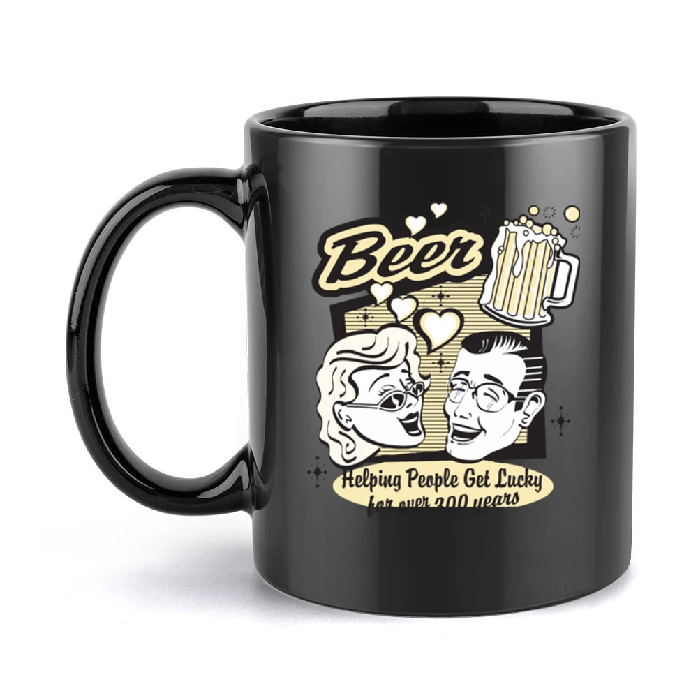 Woman And Man With Beer Helping People Get Lucky For Over 300 Years T Black Mug