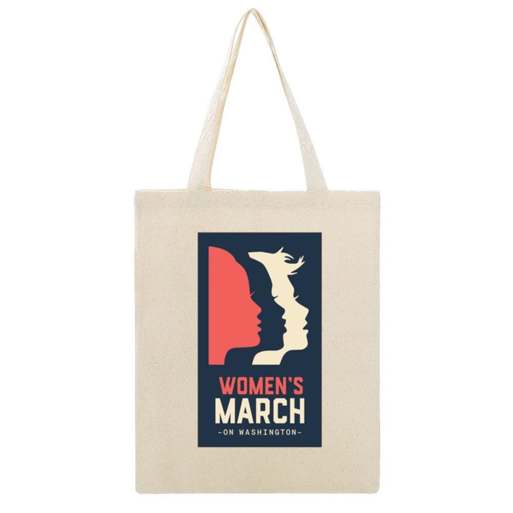 Womans March on Washington black Tshirt Beige Canvas Tote Shopping Bag
