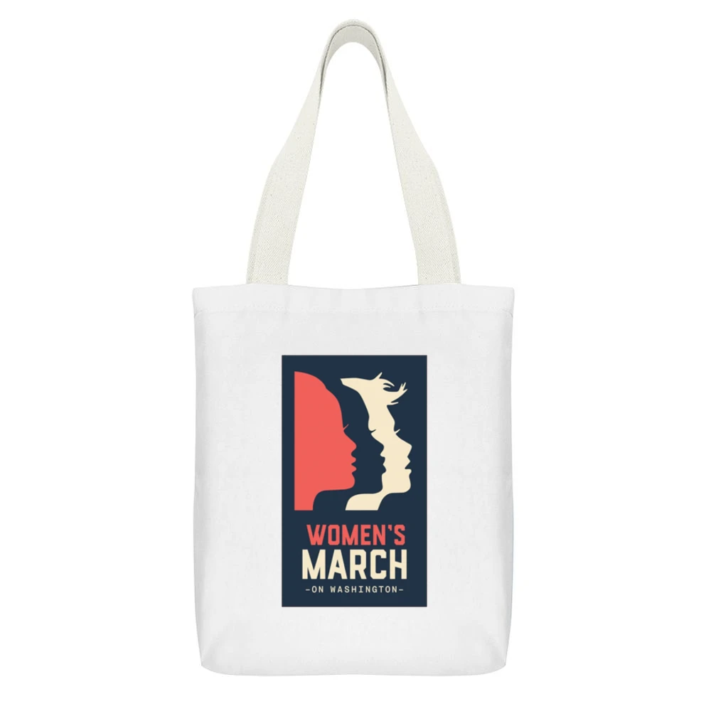 Womans March on Washington black Tshirt White Canvas Tote Shopping Bag With Interior Pocket
