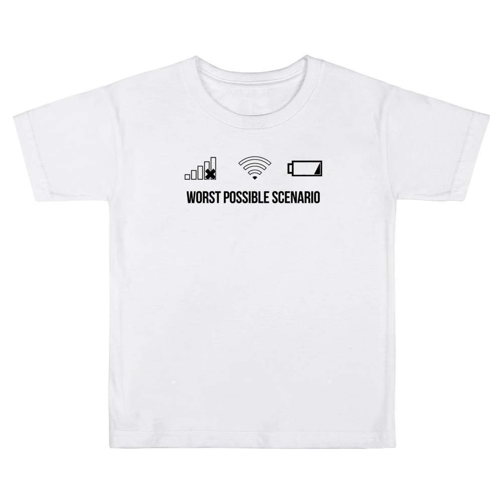 Worst Possible Scenario Funny Cellphone Service WiFi Connection Low Ba Kids Boys Girls T-Shirt
