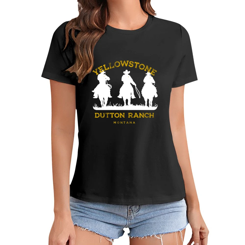 Yellowstone Dutton Ranch Montana Vintage Style Cowboy Asian Size Women Ladies T-shirt