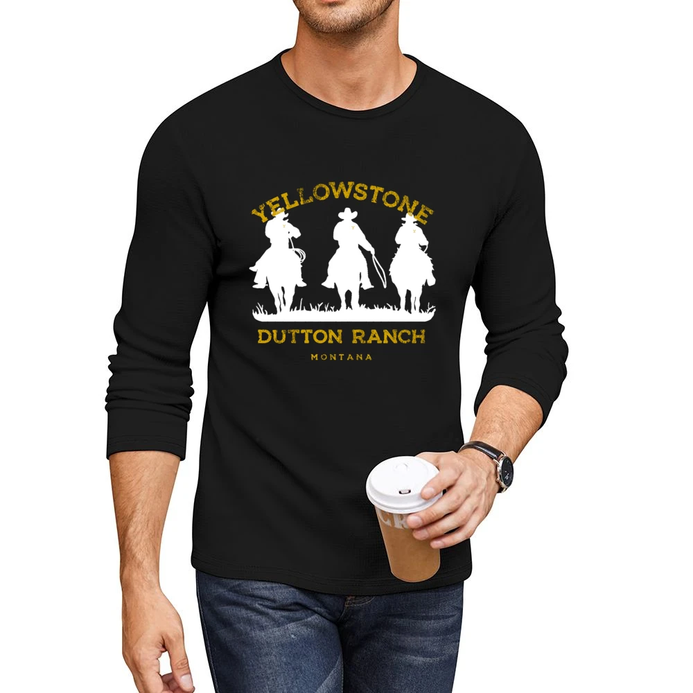 Yellowstone Dutton Ranch Montana Vintage Style Cowboy Men CrewNeck Long Sleeve T-Shirt
